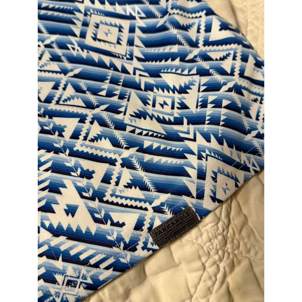 Panhandle Performance Mens XXL Blue White Aztec Southwestern Snap Polo Shirt - Picture 5 of 13